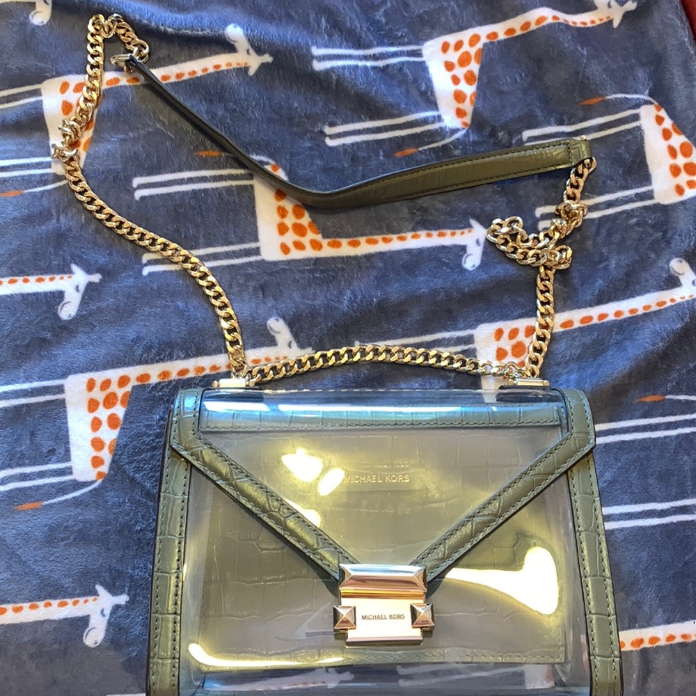 Michael Kors clear and green crocodile leather handbag.